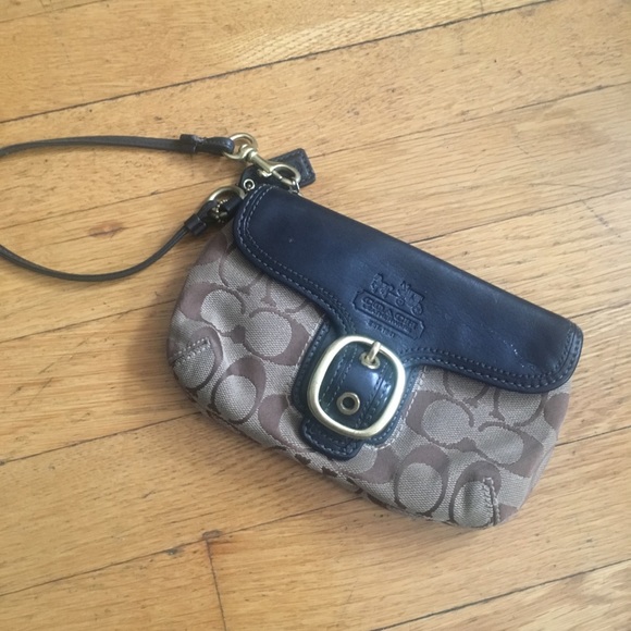 Signature Canvas and Leather Coach Wristlet with Buckle - Picture 1 of 4